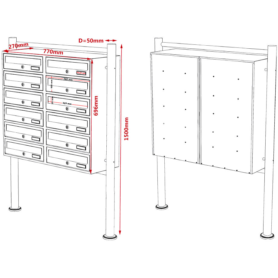 12-voudige brievenbus met statief RVS - HandelsOnderneming Michielsen