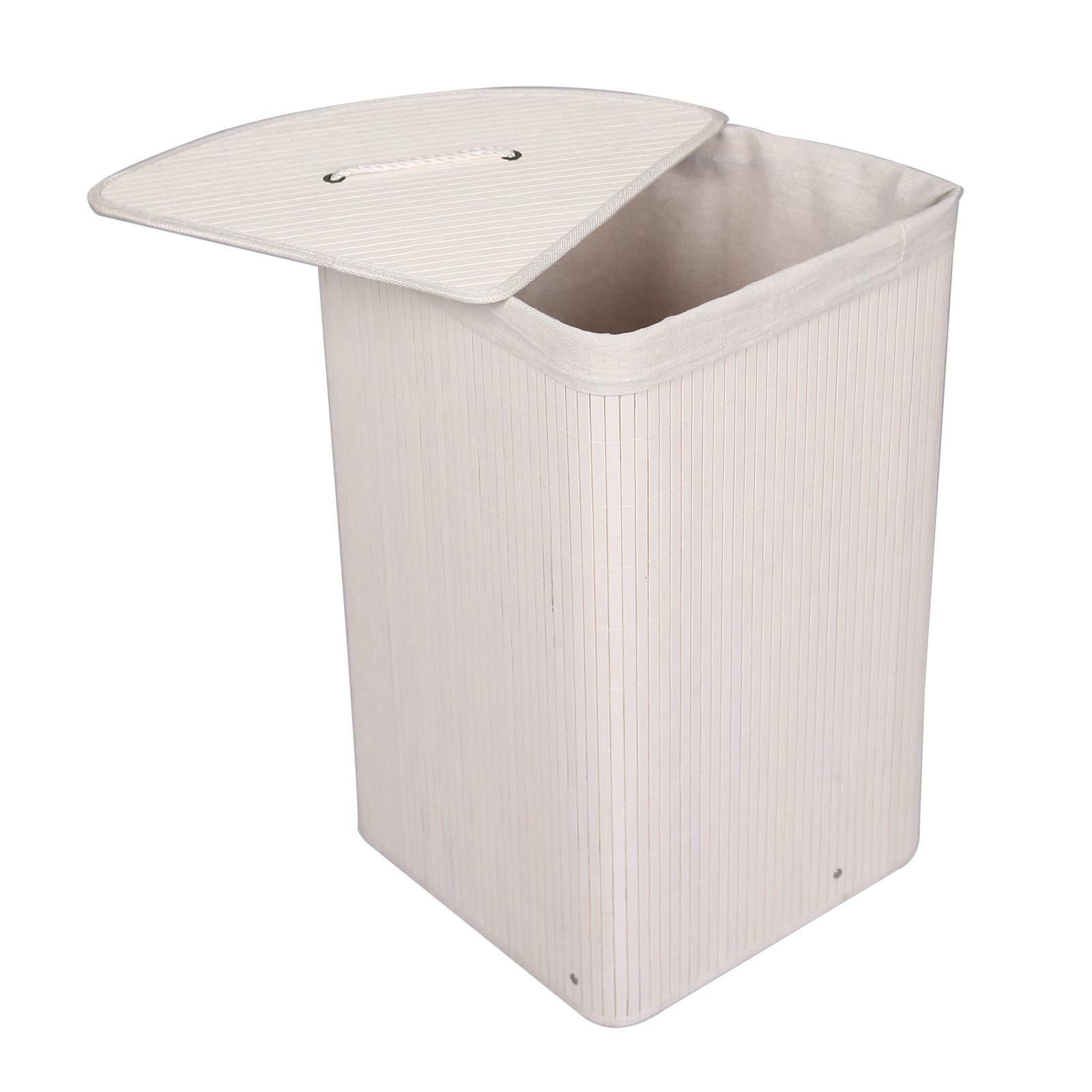 Wasmand met waszak | Bamboe | Wit | 57 liter | Hoek