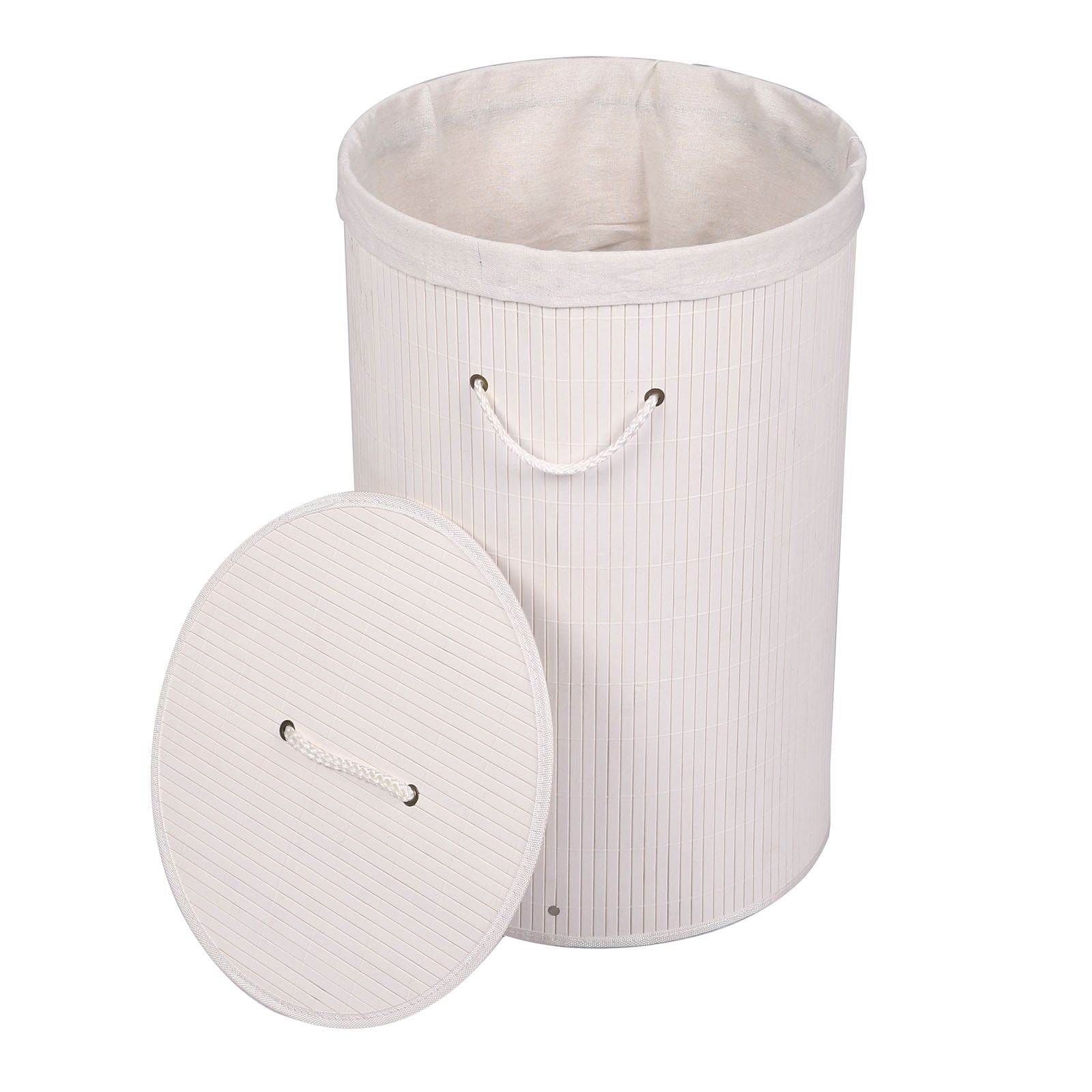 Wasmand met waszak | Bamboe | Wit | 75 liter | Rond
