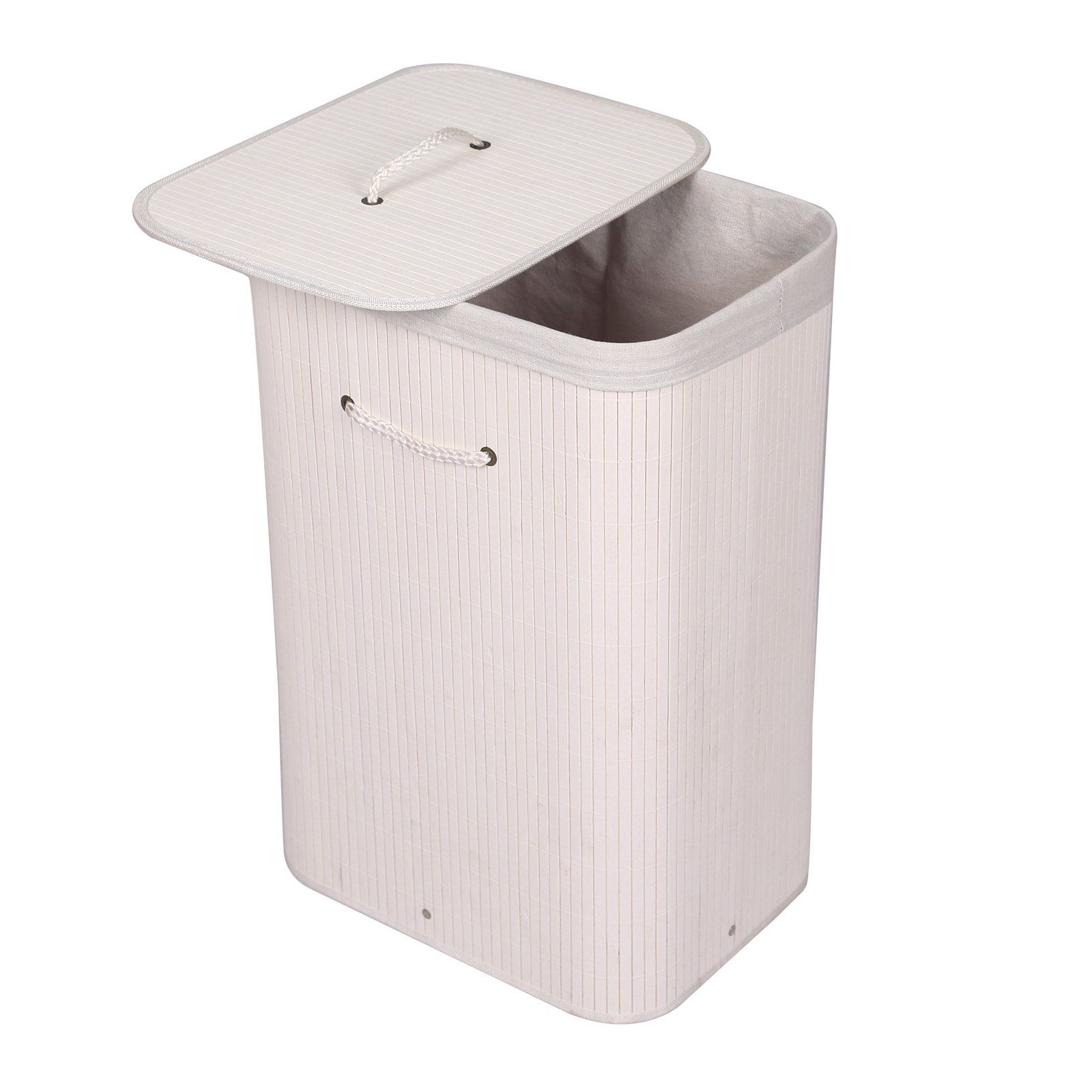 Wasmand met waszak | Bamboe | Wit | 72 liter | Rechthoek