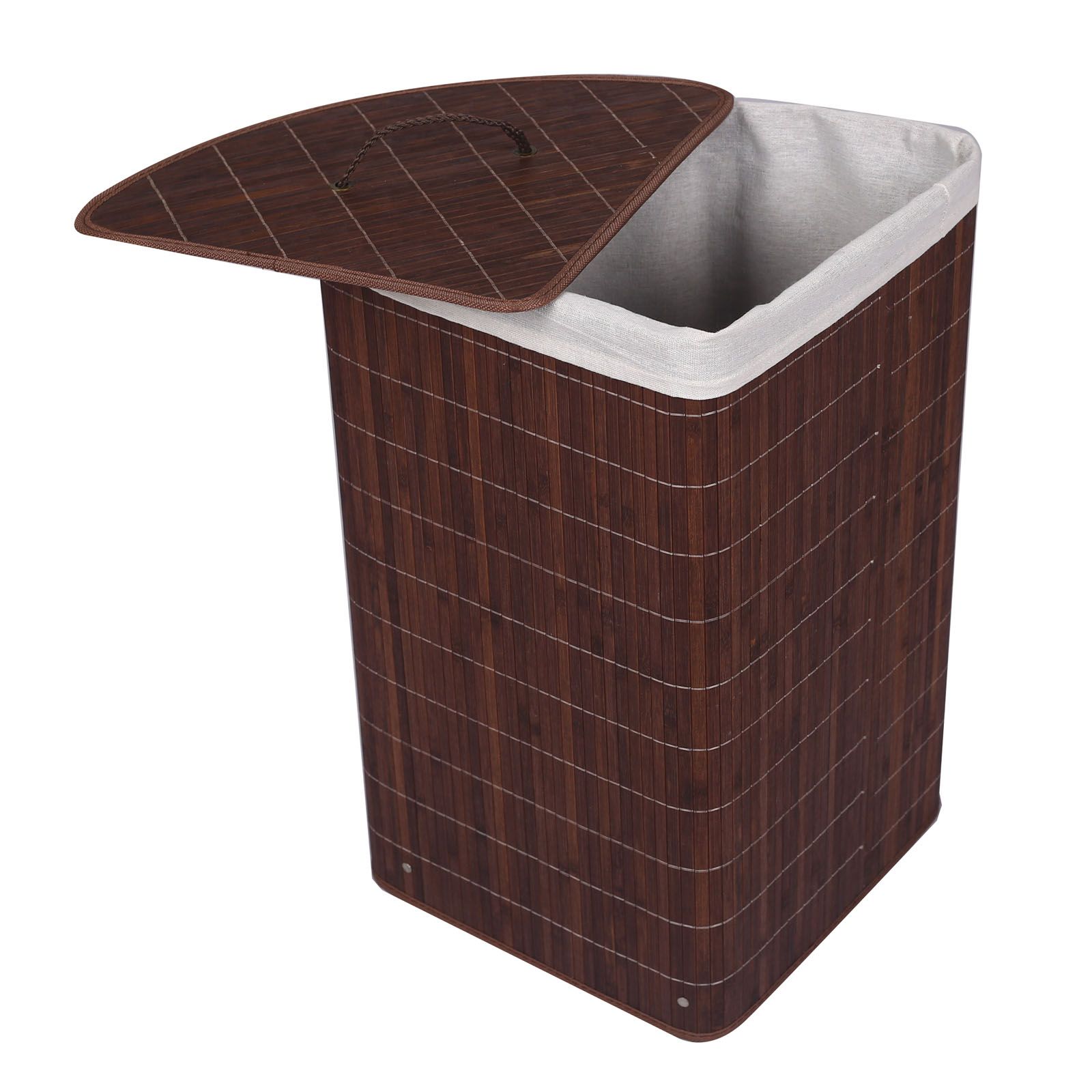 Wasmand met waszak | Bamboe | Bruin | 57 liter | Hoek