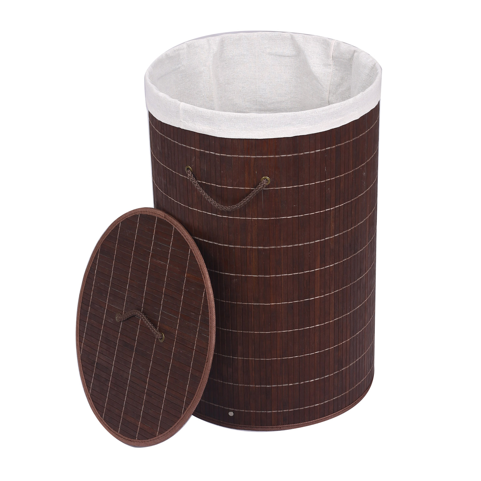 Wasmand met waszak | Bamboe | Bruin | 75 liter | Rond