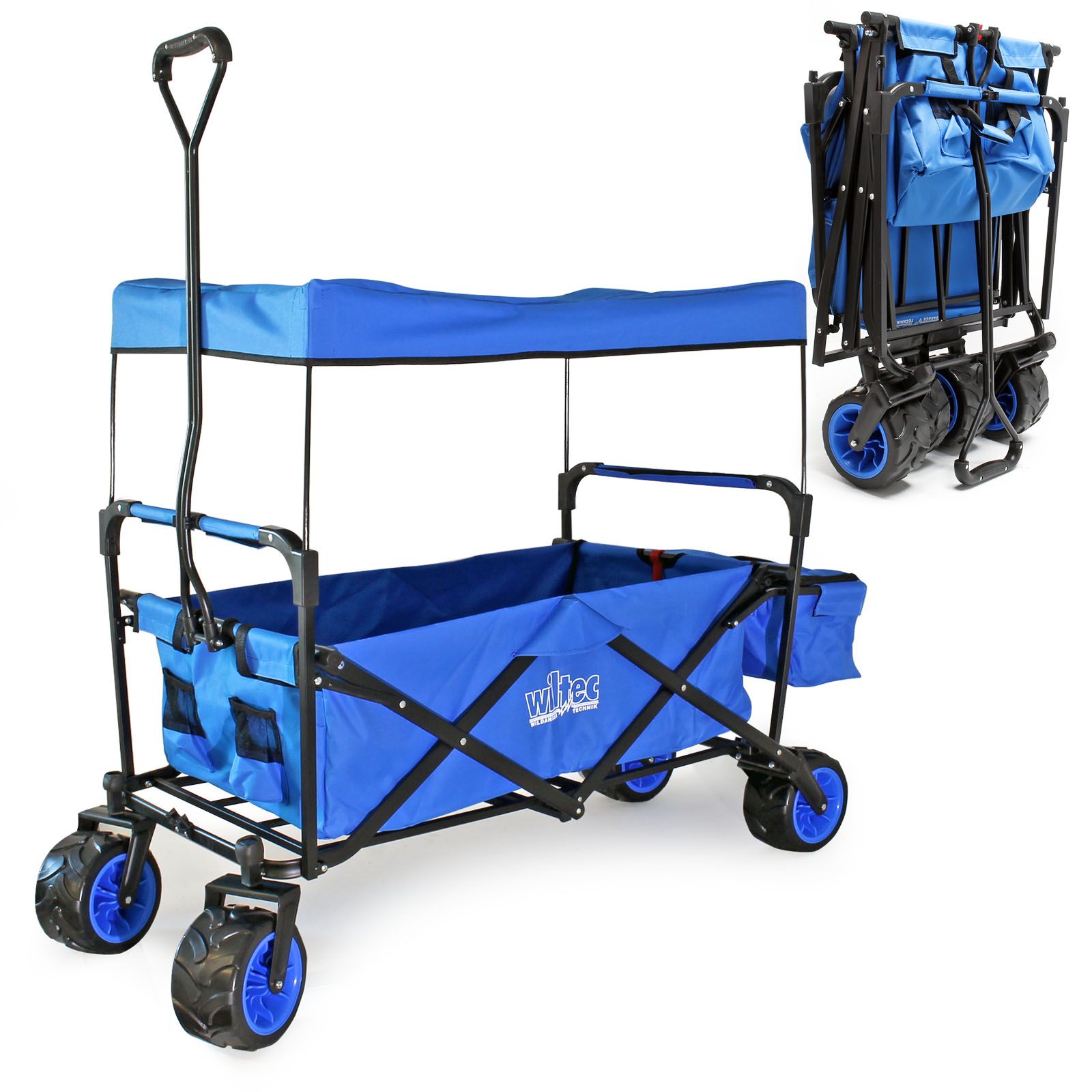 Bolderwagen opvouwbaar | Blauw | Met zonnedak