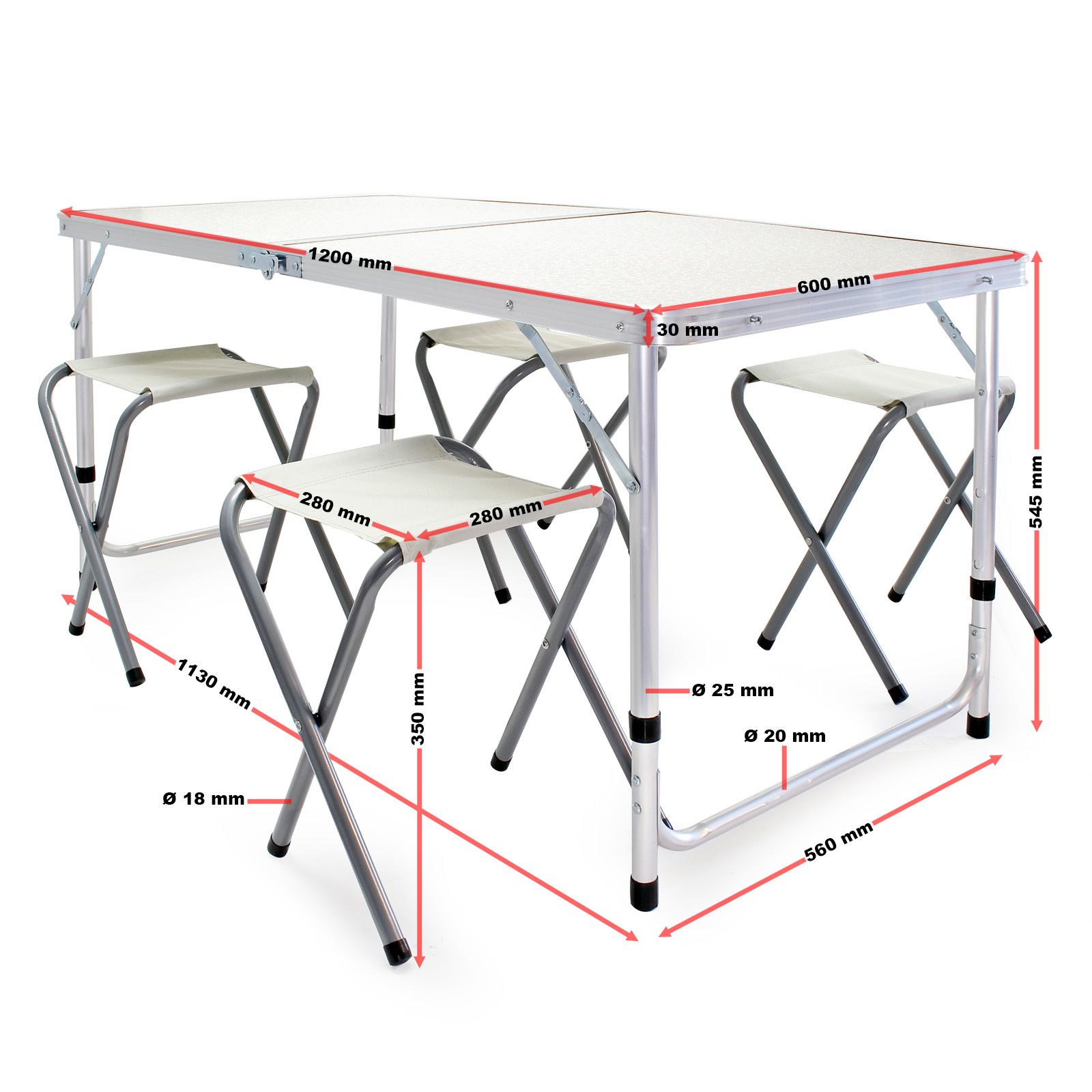 Campingtafel met 4 stoelen | Opvouwbaar | Aluminium / MDF