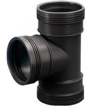 T-stuk zwart | 90° | 3 x manchet | 75mm
