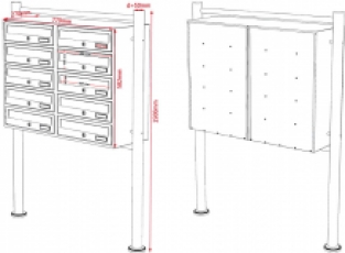 10-voudige brievenbus met statief | Zilver
