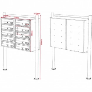10-voudige brievenbus met statief | Zwart