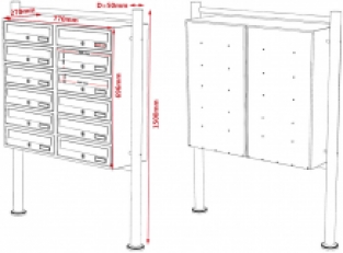 12-voudige brievenbus met statief | Zilver
