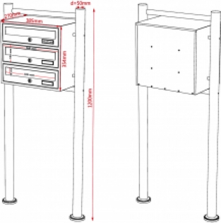 3-voudige brievenbus met statief | Zwart