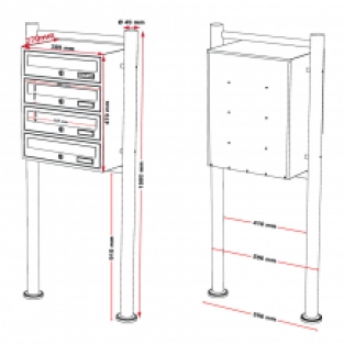 4-voudige brievenbus met statief | RVS