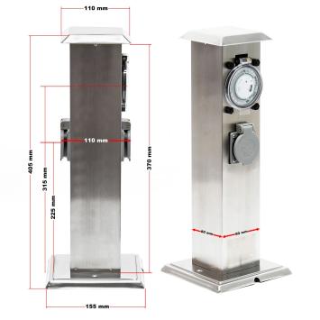 Buitenstopcontact | Zuil | RVS | Met tijdschakelaar | 2 Contacten