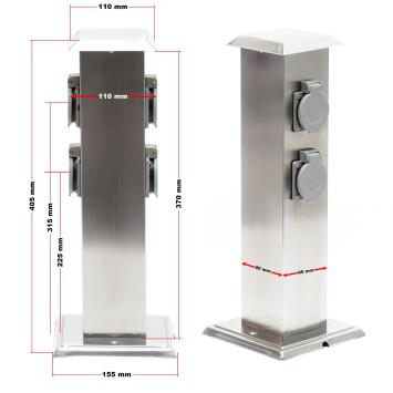 Buitenstopcontact | Zuil | RVS | 4 Contacten