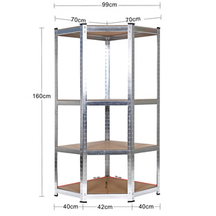 Opbergrek met 4 legborden MDF | Hoekstelling 160 cm