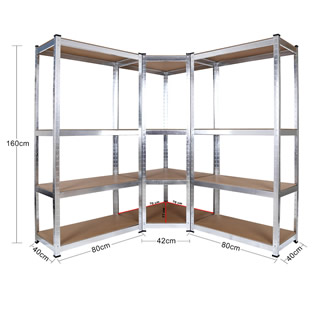 Opbergrek met 4 legborden MDF | Complete hoekopstelling 160 cm