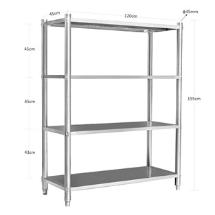 Horeca Stelling met 4 legborden RVS (201) | 120 x 50 x 155 cm