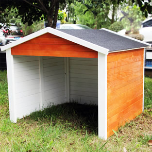 Garage voor robotmaaier hout | Puntdak | Bruin/Wit