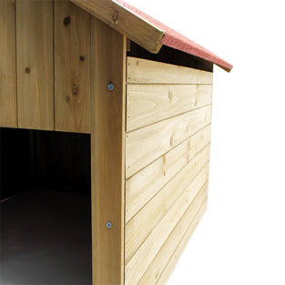 Garage voor robotmaaier hout | Puntdak | Bruin/Rood