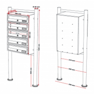 5-voudige brievenbus met statief | RVS