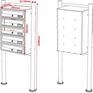 5-voudige brievenbus met statief | Zwart
