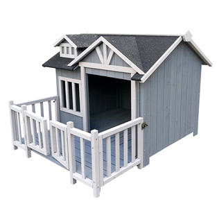 Hondenhok hout | Met veranda | 105 x 94 x 78 cm | Wit/Blauw
