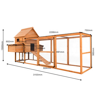 Kippenhok XXL | Met ren, nachthok en 2 legnesten