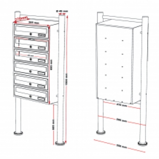 6-voudige brievenbus met statief | RVS | Model 1