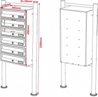 6-voudige brievenbus met statief | Wit | Model 1