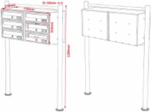 6-voudige brievenbus met statief | Wit | Model 2