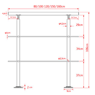 Trapleuning RVS | Dubbele staander | 120 cm | 2 dwarsbalken