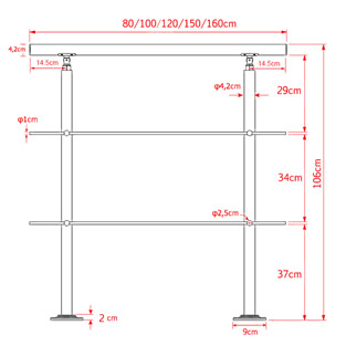 Trapleuning RVS | Dubbele staander | 140 cm | 2 dwarsbalken
