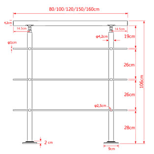 Trapleuning RVS | Dubbele staander | 140 cm | 3 dwarsbalken