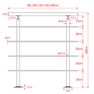 Trapleuning RVS | Dubbele staander | 140 cm | 4 dwarsbalken