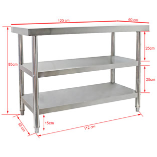 Werktafel RVS (304) | 120 x 60 x 85 cm | Met 2 legborden