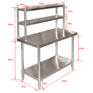 Werktafel RVS (304) | 120 x 60 x 85 cm | Met opbergrek