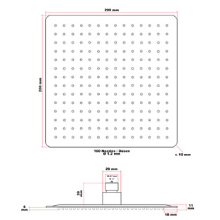 Regendouche RVS | Vierkant | 20 cm