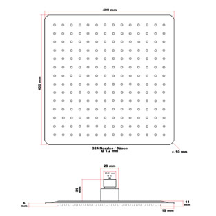 Regendouche RVS | Vierkant | 40 cm