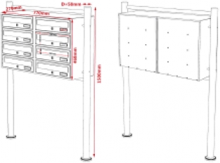 8-voudige brievenbus met statief | RVS