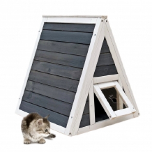 Kattenhuis hout | 50 x 50 x 54 cm | Wit/Grijs